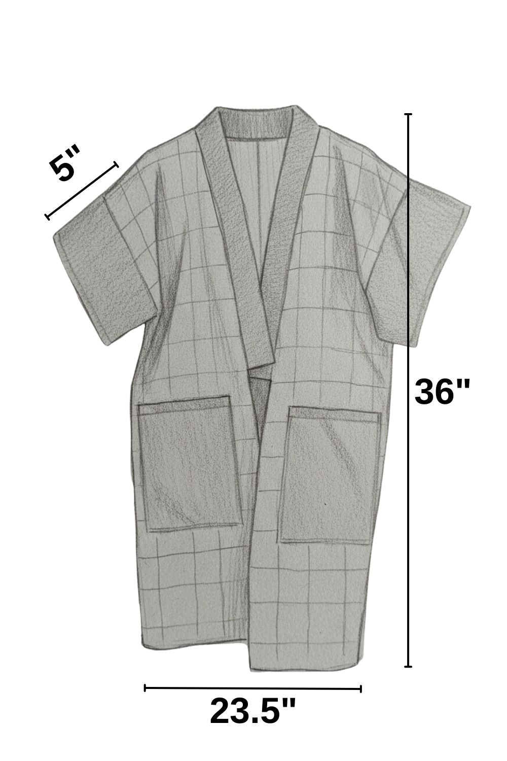 Boceto del diseño del kimono Nexo mestizo que incluye medidas.