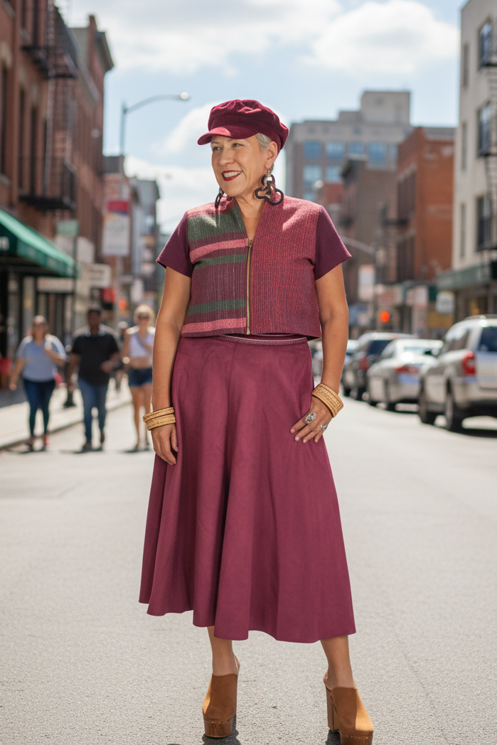 Chaleco Estelar corto 100% artesanal con textil tejido en telar de pedal tradicional, moda artesanal (pieza única) - Nativa de Corazón.