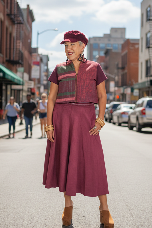 Chaleco Estelar corto 100% artesanal con textil tejido en telar de pedal tradicional, moda artesanal (pieza única) - Nativa de Corazón.