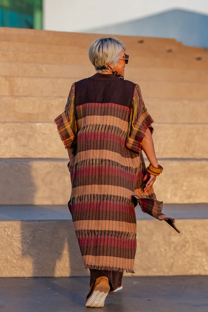 Chaleco Nexo largo, moda artesanal (pieza única) - Nativa de Corazón