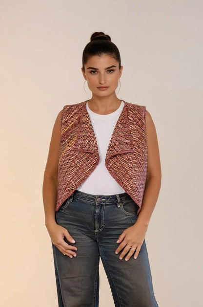 Chaleco Yagul con textil 100% algodón tejido en telar de pedal. Pieza única.