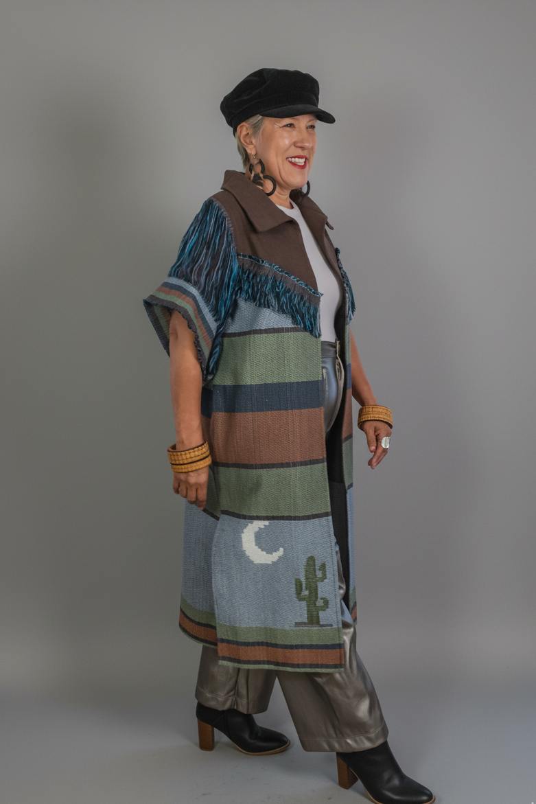 Chaleco Alba con cactus, moda artesanal (pieza única)