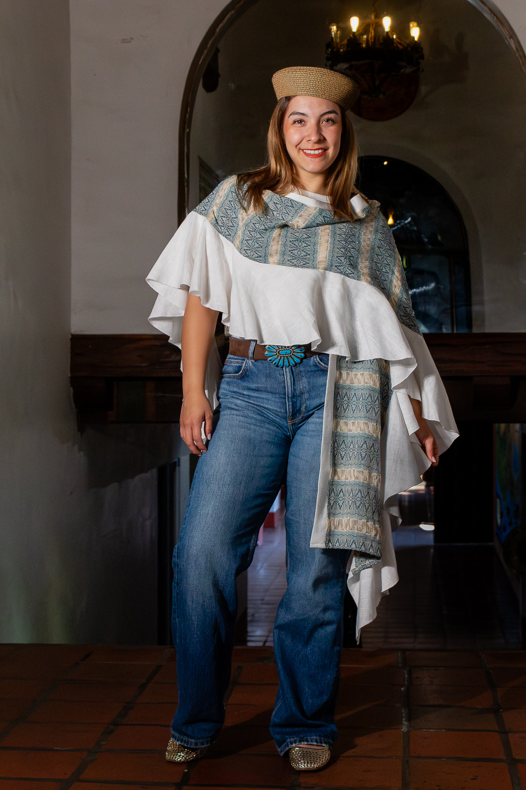 Ruana Prisma Artesanal azul | Diseño mexicano, pieza única