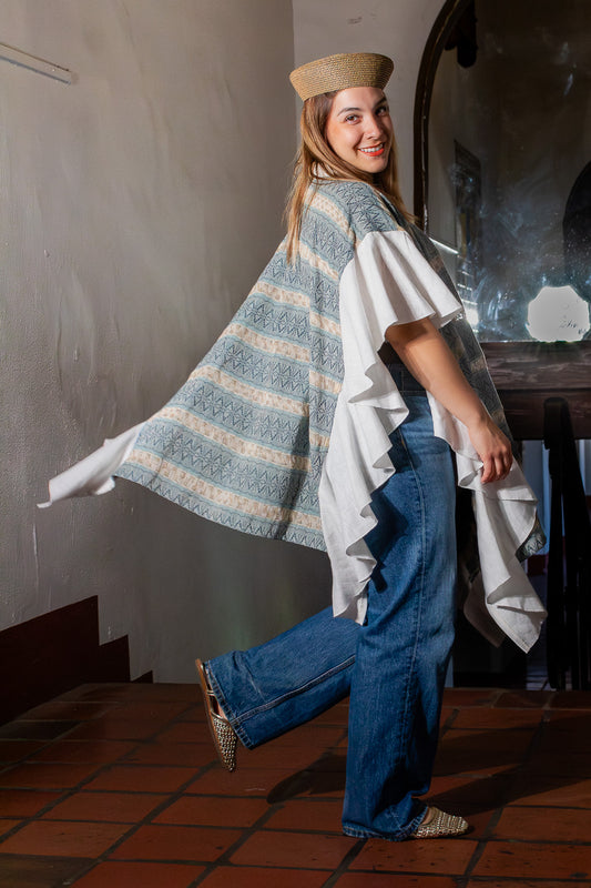 Ruana Prisma azul | Diseño mexicano artesanal, pieza única - Nativa de Corazón
