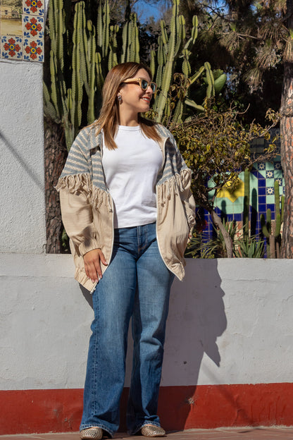 Chamarra Prisma beige, moda artesanal mexicana | Pieza Única