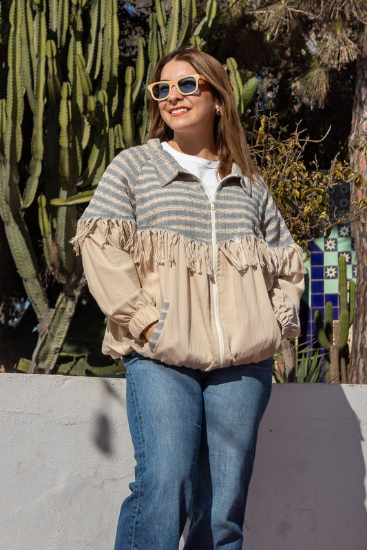 Chamarra Prisma beige, moda artesanal mexicana | Pieza Única - Nativa de Corazón