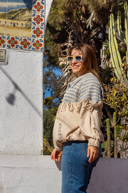 Chamarra Prisma beige, moda artesanal mexicana | Pieza Única