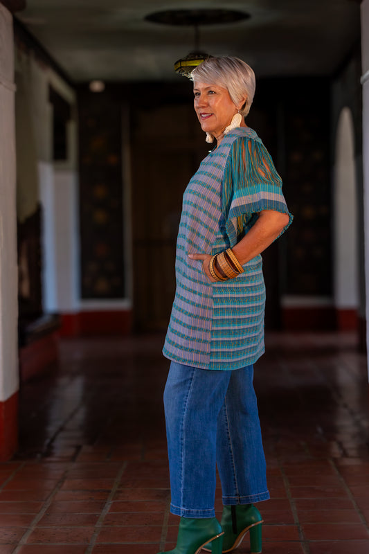 Vestido Pavón manga deshilada PAV21 | Moda Artesanal Mexicana