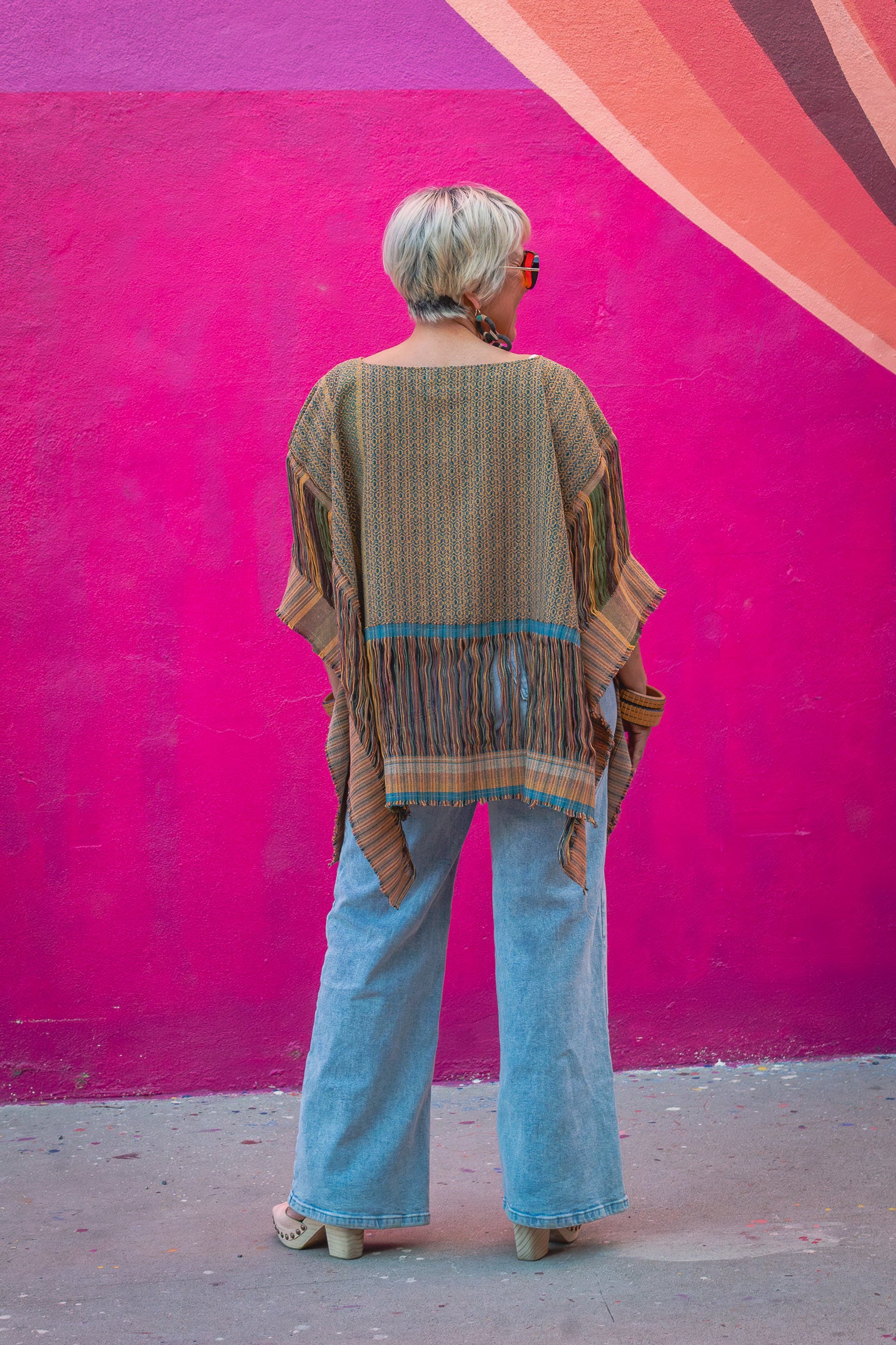 Poncho Nexo con deshilado, moda artesanal (piezas únicas) - Nativa de Corazón