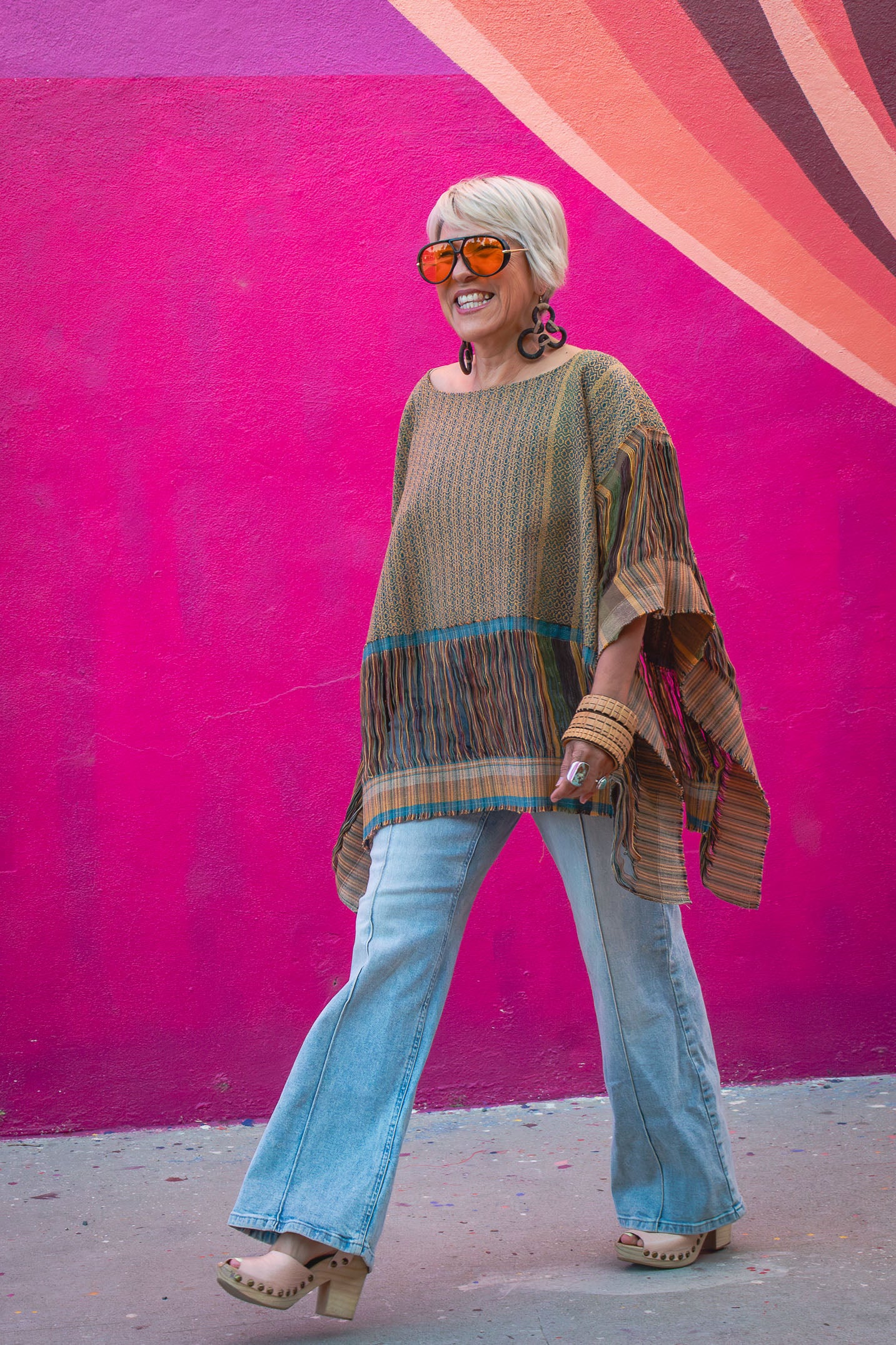 Poncho Nexo con deshilado, moda artesanal (piezas únicas) - Nativa de Corazón